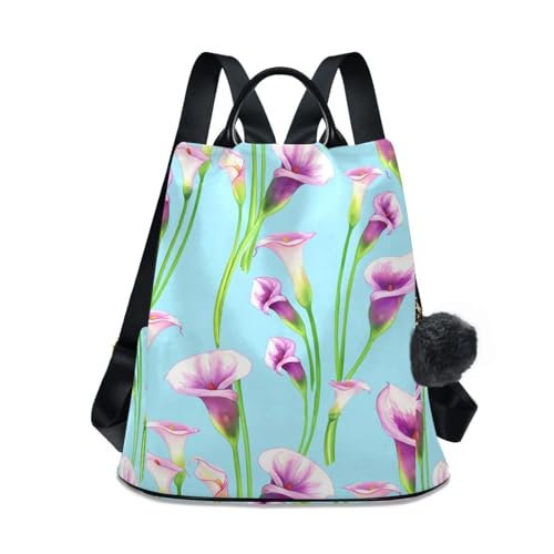Sac à dos tendance pour femme violet et vert motif lys calla original