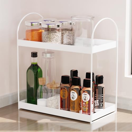 Image of WonderStand ROVA | 2-Tier Standing Spice Rack Storage Organizer, Bathroom Countertop Storage Shelf Cosmetic Organizer and Home /Kitchen Spice Rack (White)