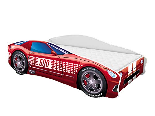 ACMA Autobett 160x80 cm mit Matratze und Lattenrost - Kinderbett Auto Modell 1 für Kinderzimmer, stabiles Jugendbett mit Rausfallschutz, belastbar bis 120 kg