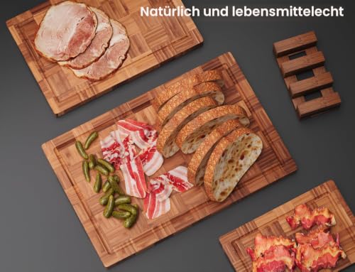 Fibogollo 3er Set Bambus Schneidebretter,2cm dicke Schneidebrett Küche mit Saftrille und Bracket,Brotbretter und Servierbretter,Bretter Kuche Groß Mittel und Klein – Bild 2