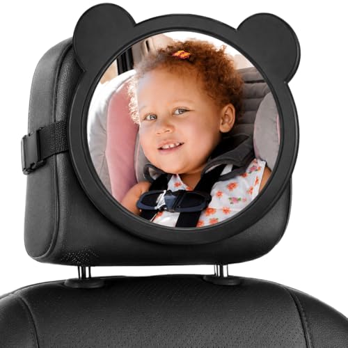 LAKJUOZ Espejo Coche Bebe, Espejo Coche Bebe Asiento Trasero Con Correa Hebilla, Espejo Retrovisor Trasero 360°Giratorio, Material Irrompible De Seguridad, Para Sillón Niño Y Asiento Bebé