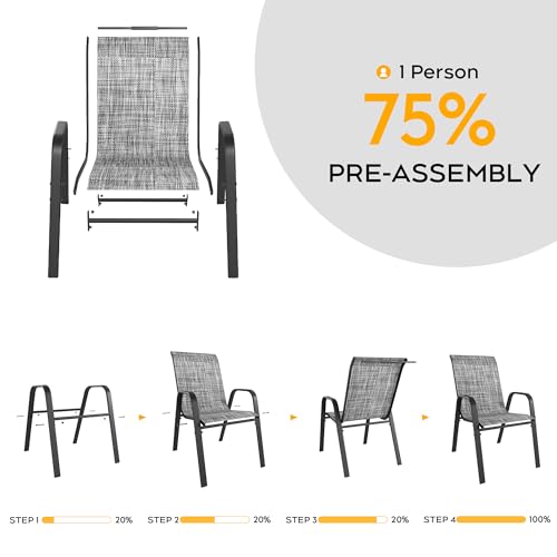 Image of Patio Chairs Set of 6, Stackable Outdoor Dining Chairs for All Weather Textilene Fabric & Metal Frame, Outdoor Chairs Set for Backyard Deck Garden