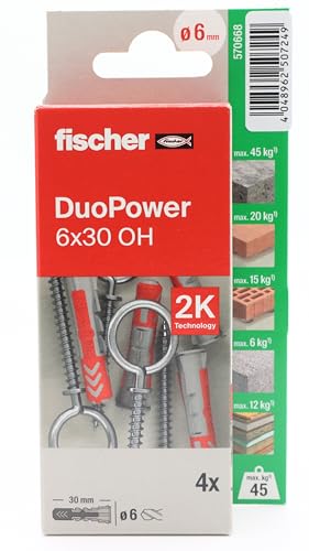 fischer - Duopower 6 x 30 avec broche fermée - 4U, chevilles murales multi-matériaux, pour accrocher des vélos, des cadres, des armoires, des supports de télévision, des étagères, des meubles.