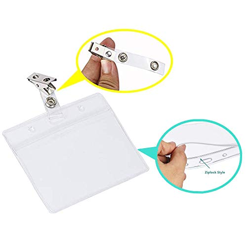 Aimtech Set Of 50 Pcs Clear Plastic Horizontal Name Tag Badge Id Card Holders & Metal Id Badge Holder Clips With Pvc Straps (Aimt1526) #TOP3