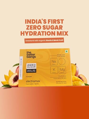 Image of Mango Peach Electrolyte Hydration Powder| Zero Sugar Hydration Powder | 1200 Plus Mg Electrolytes | with Himalayan Pink Salt and Organic Stevia | Pack of 24
