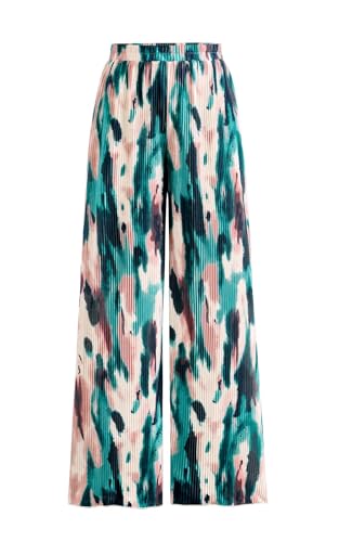 PRETTYGARDEN Womens Pants Dressy Casual Wide Leg Graphic Print Lounge Pants Women Comfy High Waist Pleated Palazzo Pants