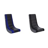 THE CREW FURNITURE Classic Video Rocker Floor Gaming Chair Bundle&comma; Kids and Teens&comma; Racing Stripe PU Faux Leather & Polyester Mesh&comma; Black&sol;Blue and Black&sol;Black