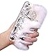 Produktbild BFEW Plüsch Hülle für Samsung Galaxy A34 5G,Süß Glitzer Funkeln Diamant 3D Fuchs Warm Kaninchen Pelz Flauschige Haar Handyhülle Glänzend Kristall Strass Weich Silikon Hülle,Weiß