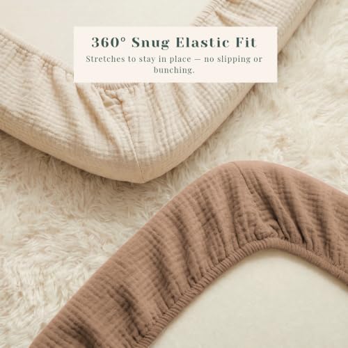 Image of 3 Pack Muslin Bassinet Fitted Sheets for Bedside Sleepers | Soft Cotton Baby Sheet Set Compatible with Baby Delight for Boys and Girls, Dream On Me, AMKE and Other Rectangle Mattresses
