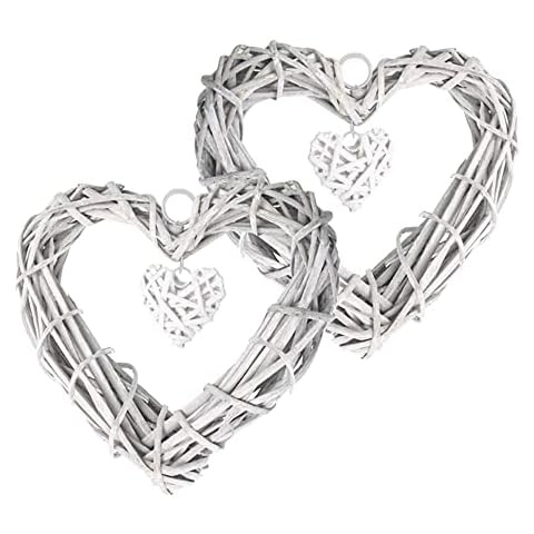 Belvanr Willow Wreath 2 Pieces Heart Rattan Pendant Willow Heart Grey Hanging Willow Heart Hanging Decoration Heart Wicker Wreath Decoration Hanging Heart Wreath Window Hanger Cover