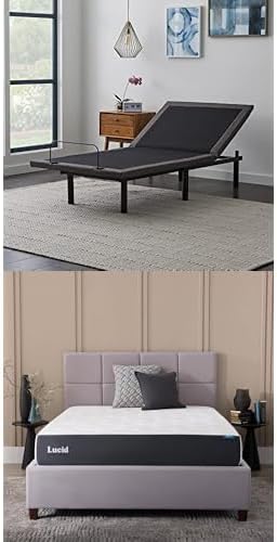 LUCID L600 Adjustable Bed Base - Bluetooth - Massage - Head & Foot Incline 12" Memory Foam Mattress - Infused with Cooling Gel and Bamboo Charcoal - Twin XL