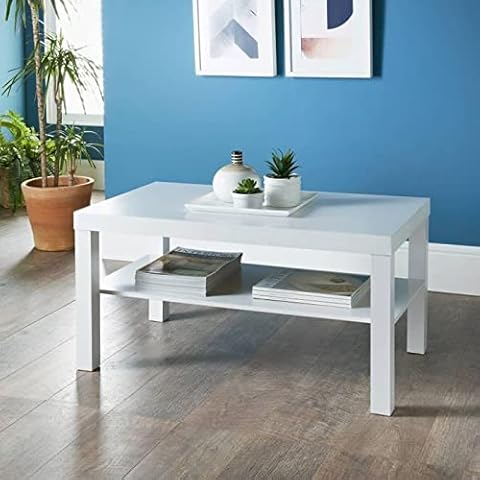 Croft White Coffee Table with Shelf Rectangle W80 x D48 x 44cm Cover