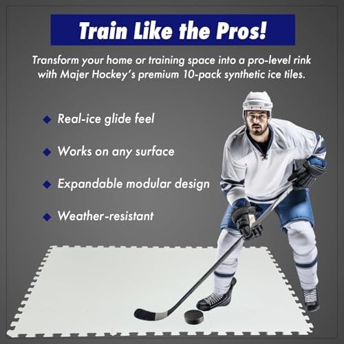 Synthetic Ice Tiles for Hockey, 10 Pack 18 x 18 in Self-Lubricating Skateable Hockey Tiles, Interlocking Synthetic Skating Tiles for Shooting, Stickhandling, Skating & Goalie Practice, 22.5 sq ft