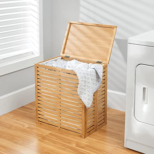 mDesign Cesto portabiancheria ecologico in bambù – Cesto bucato stile rustico con sacca interna rimovibile – Porta biancheria sporca per bagno, lavanderia o camera da letto – bambù - Image 4