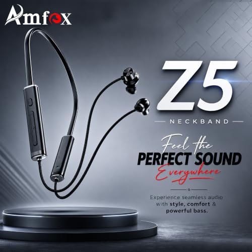 Image of Amfox Z5 Neckband, 72 Hours Play Time, 350 mAh Battery with IC Protection, 5.4v Bluetooth, 20Hz to 20 KHz Frequency Response, IP55 Protection, Magnetic On-Off, Stand-by Time 400 Hr, Black