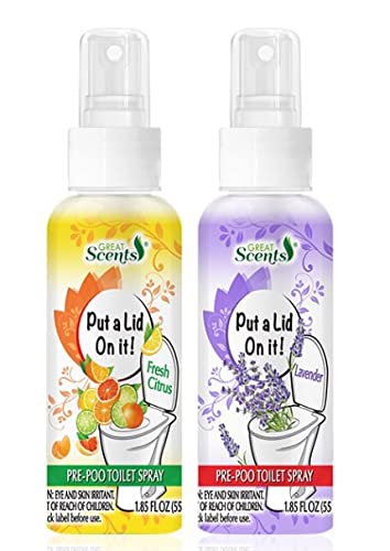 Set of 2 Fresh Toilet Pre Use Sprays - Fresh Citrus and Lavender Scents - Pre-Poop Spray - Minimizes Foul Odors (2)