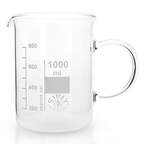 12 x 1000ml Becherglas aus hitzefestem Borosilikatglas, mit Henkel, graduiert, mit Ausguss, normale Form * Messbecher, Bechergläser, Laborglas, Laborbecher *
