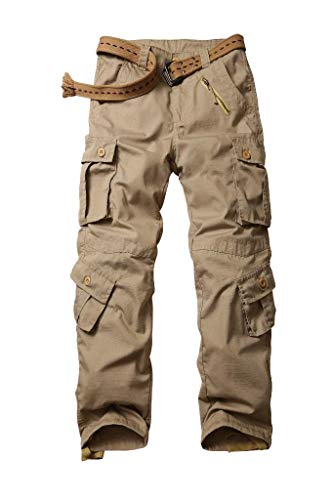 TRGPSG Men's Hiking Pants, Outdoor Ripstop Wild Cargo Pants, Multi-Pocket Army Camo Pants, Casual Work Pants 5335 Khaki 36