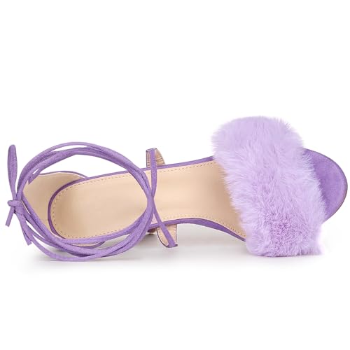 Allegra K Allegra K Women's Faux Fur Stiletto Heel Purple Lace Up Heels Sandals 9 M US