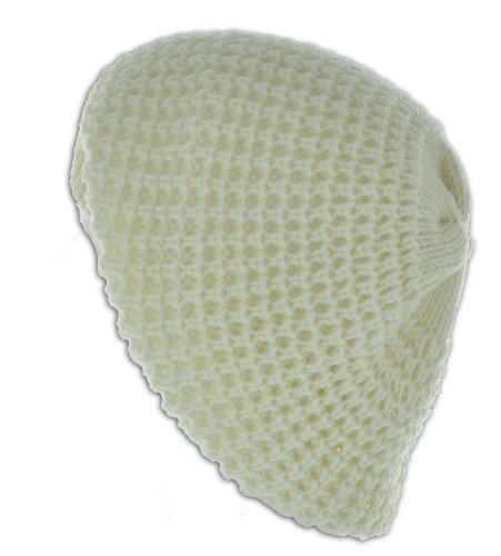 LJL Design Knit Crochet Beanie Tam (White)