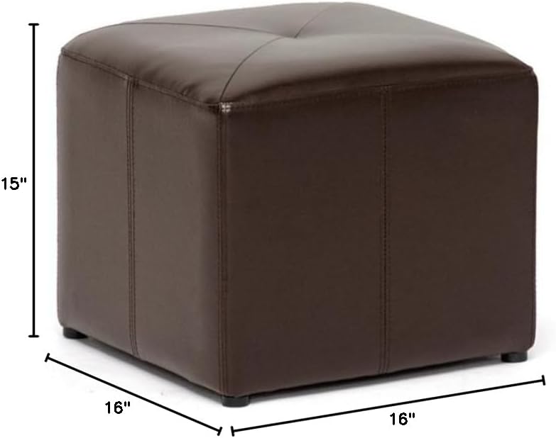 Baxton Studio Brown Lave Cube Shaped Bonded Leather Ottoman, Small