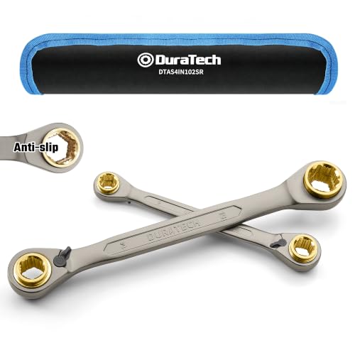 Image of DURATECH Anti-slip 4-in-1 Reversible Ratcheting Box Wrench Set | Double Box End, Metric, 2-Piece, 8, 10, 12, 13 & 14, 15, 17, 19 mm, CR-V Steel, Nickel Plated, with Rolling Pouch