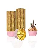 100 Stück Muffinform Papier, Muffinförmchen Papier, Minimuffinform Papier, Muffins Papierförmchen, Cupcake Formen Papier, Goldrosa Geeignet zum Dekorieren von Hochzeiten Geburtstagen Weihnachten