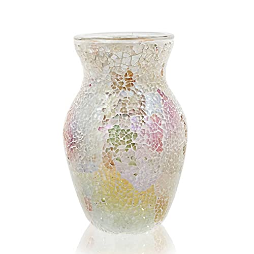 Cemabt Glass Vase For Flowers, Multicolor White Glass Vase, Unique Handmade Tempered Cracked Mosaic Vase For Artificial Flowers Pampas Grass，Home Decor, Wedding #TOP9