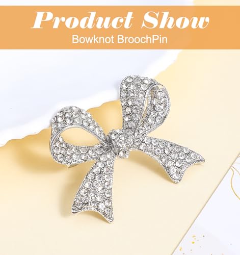 Image of Rhinestone Bow for Women, Rhinestone Brooch Silver with Rhinestones for Dress Suit Shirt Wedding Party Jewelry Accessories