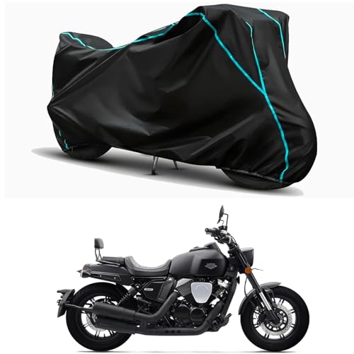Image of Waterproof Bike Body Cover Compatible for | Keeway K-Light 250V | Taffeta Fabric, Sky Piping Design, Bottom Elastic Fit | Dustproof, Sun UV & Rain Protection for All Weather.