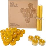 Durable : bougies chauffe-plat en cire d'abeille et bougies coniques fabriquées à partir de cire d'abeille pure et de mèches en coton pour une combustion propre. Livré avec des supports en verre réutilisables dans une boîte recyclable/compostable pour zéro déchet.