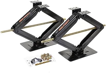 Set of 2 Bigfoot 5000 lb 24″ RV Trailer Camper Stabilizer Leveling Scissor Jacks w/Dual Power Drill Sockets & Complete Mounting Hardware -Part#26044