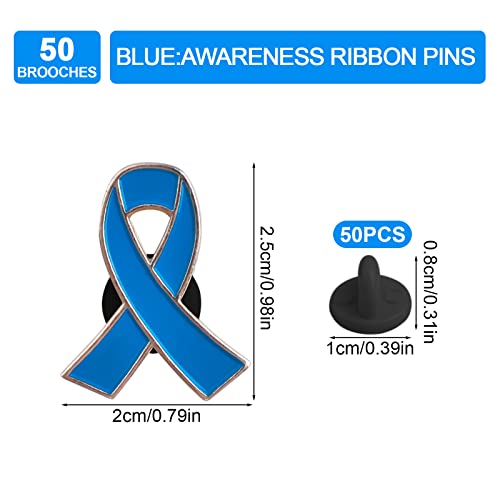 Craffancy Blue Ribbon Pin, 50Pcs Colon Cancer Awareness Ribbons Lapel Pins Hope Brooch Enamel Jewelry Pins For Man Or Women #TOP1