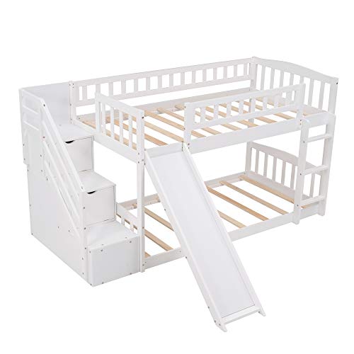 Twin Over Twin Bunk Bed With 2 Drawers, Stairway,Slide And Ladder - Bunk Bed For Family, Teens,No Box Spring Needed #TOP4