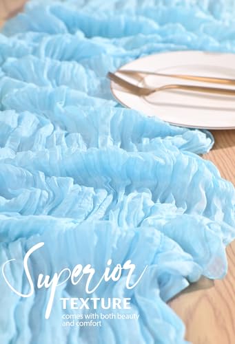 6 Pack Babyblau Käsetuch Tischläufer 10FT Boho Gaze Käsetuch Tischläufer Abwaschbar Romantische Rustikale Tischdekorationen für Hochzeit Party Geburtstag Feiertag Zuhause(55x300cm)