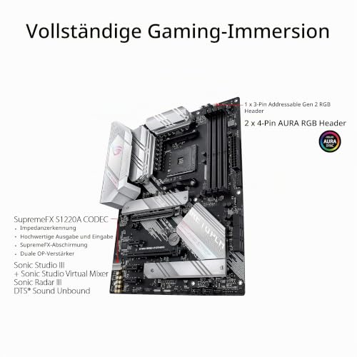 ASUS ROG Strix B550-A Gaming AMD ATX Motherboard mit PCIe 4.0, 2.5Gb LAN, BIOS Flashback, Dual M.2 Kühlkörper, Aura Sync – Ansicht 4
