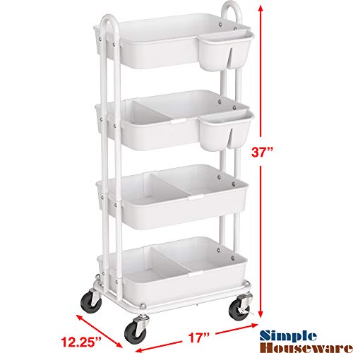 Simplehouseware Heavy Duty 4-Tier Utility Rolling Cart, White #TOP5
