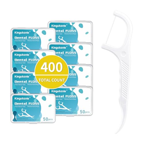 Kingbzis 400 Count Dental Floss Picks – Non-Slip Grip Handle,Non-Breakable Tooth Picks Flossers – Includes 8 Portable Cases,Family Restaurant Bulk Pack