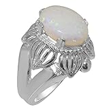 LBG 18ct 750 White Gold Ring Natural Opal Womens Engagement Large Retro Gift Size U Triple stone ring for October Birthday