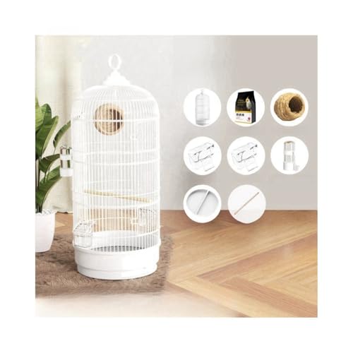 Quxxuol鳥かご、 鳥籠インコ 、鳥ケージ 大型、鳥かごオウムかごトランペット、組立式、フードボウル、掃除しやすい、大型インコインコ鳥小屋、脱走防止設計、広いスペース、屋内と屋外、多機能鳥かご (ホワイト,8 アイテム)