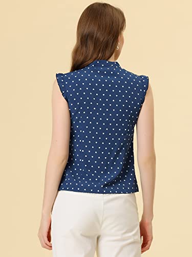 Allegra K 1950S Chiffon Blouse For Women's Tie Neck Sleeveless Mesh Panel Retro Heart Shirt X-Large Dark Blue #TOP2