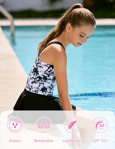 Image of ALISISTER Girls Tankini Swimsuit Two Piece Bathing Suits Summer Beach Swimwear with Shorts for 7-12 Years