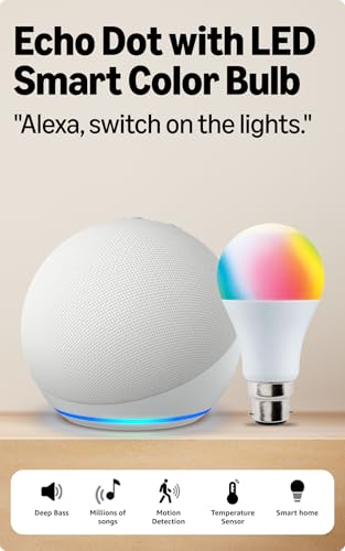 Amazon Echo Dot (5th Gen, White) Combo with Wipro 9W LED Smart Co...