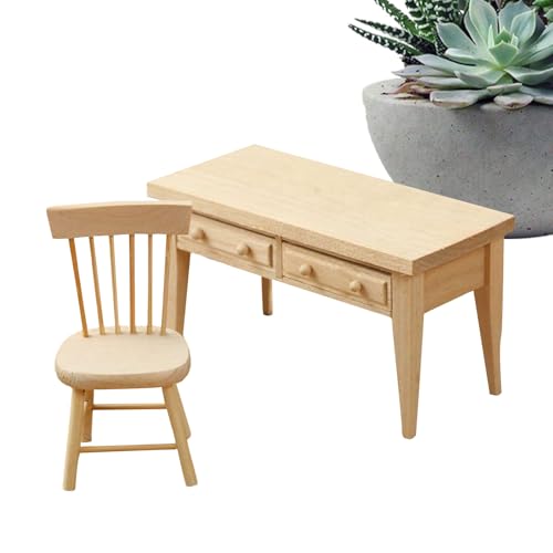 Silla de mesa en miniatura - Juego de muebles pequeños, para adornos decorativos en 1/12 | Kit de decoración de exhibición de casas de muñecas realistas para modelos de arquitecto