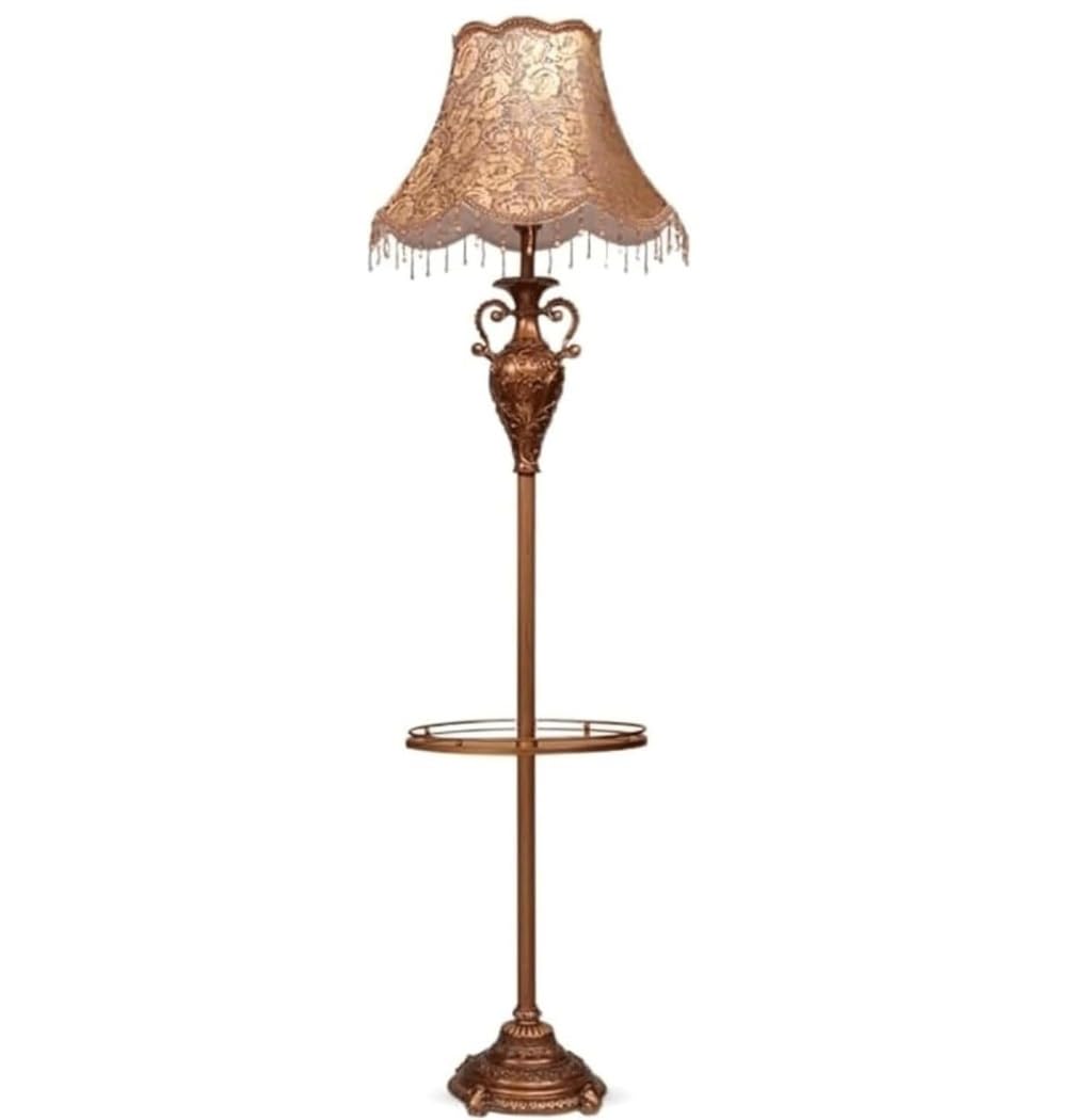CVdrtyED Standing Lamp Retro Floor Lamp Fabric Lampshade Standing with Tempered Glass Tray Resin Base High Pole for Living Room Bedroom Living Room