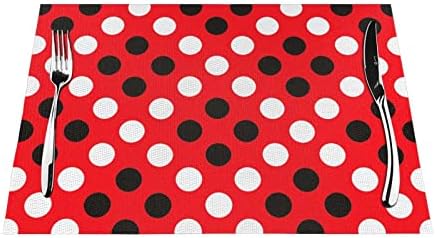 Red White Polka Dot Print Placemat 18”X 12”Heat-Resistant Non-Slip PVC Woven Placemats for Kitchen Dining Room Table Decor Accessories