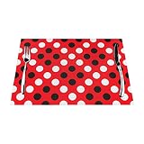 Red White Polka Dot Print Placemat 18”X 12”Heat-Resistant Non-Slip PVC Woven Placemats for Kitchen D