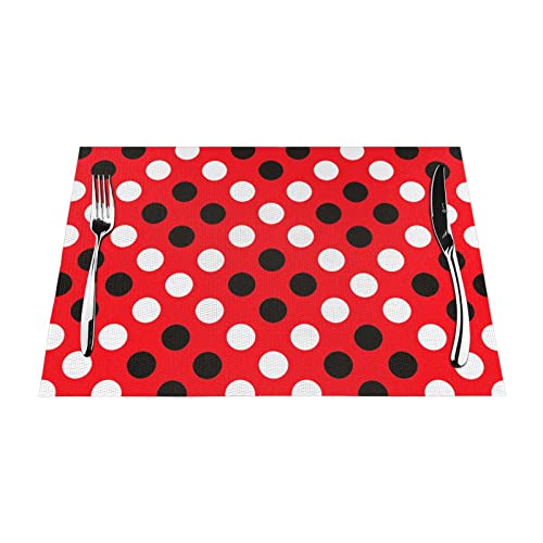 Red White Polka Dot Print Placemat 18”X 12”Heat-Resistant Non-Slip Pvc Woven Placemats For Kitchen Dining Room Table Decor Accessories #TOP2