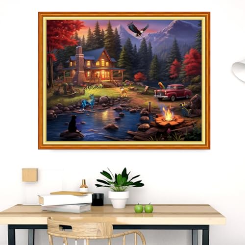 Image of Dimensean Stamped Cross Stitch Kits Full Range of Embroidery Patterns Starter Kits for Beginners Adult or Kids DIY Cross Stitches Needlepoint Kits 11CT-Home Night Scenery 16x20 inch