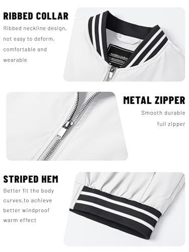 Tacvasen TCTJ-295-202-WHITE-L Men'S Jackets For Fall Bomber Jackets For Men Fashion Windbreaker Jackets For Men Windproof Bomber Jacket Men Baseball Jacket thumb #4